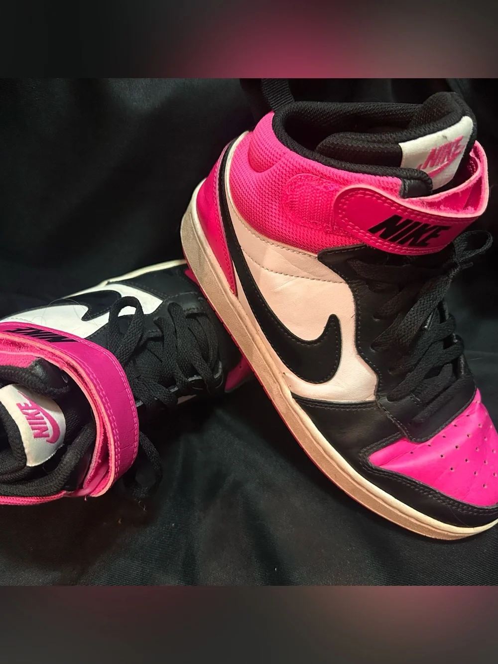 Nike Court Borough 2 High Top Kids Leather Hook & Loop Pink/Black/White Youth 6